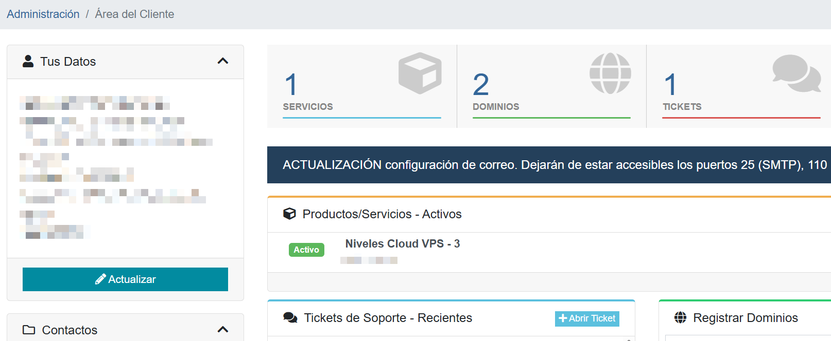 Lugar para actualizar los datos de contacto