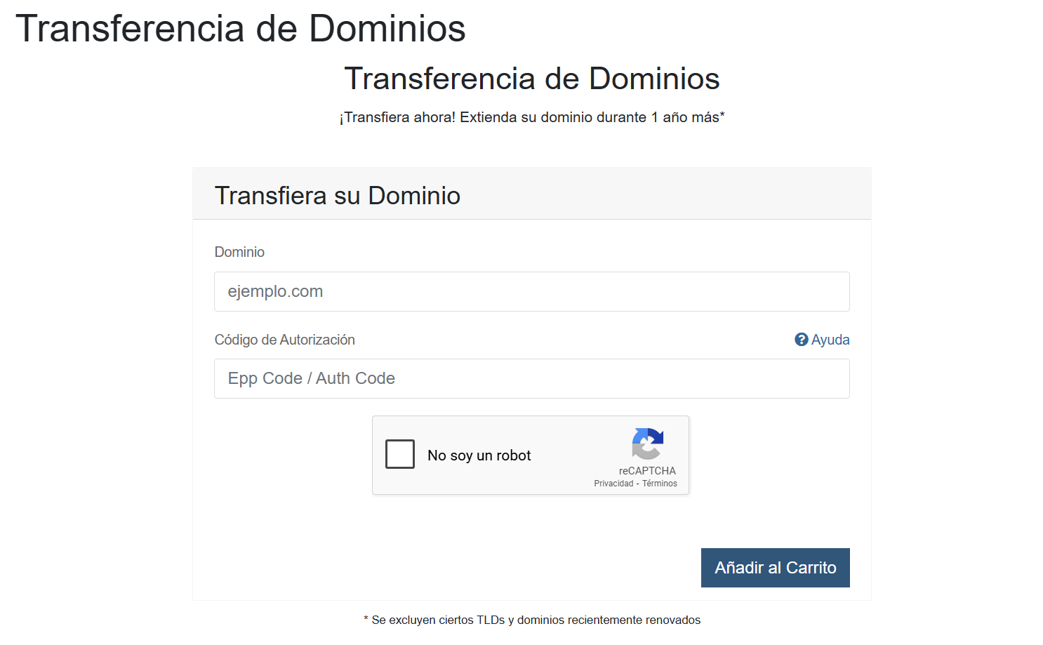 Ventana de transferencia de dominios
