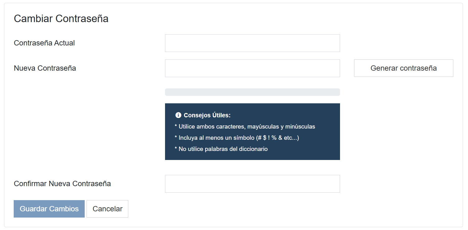 Formulario de cambio de contraseña