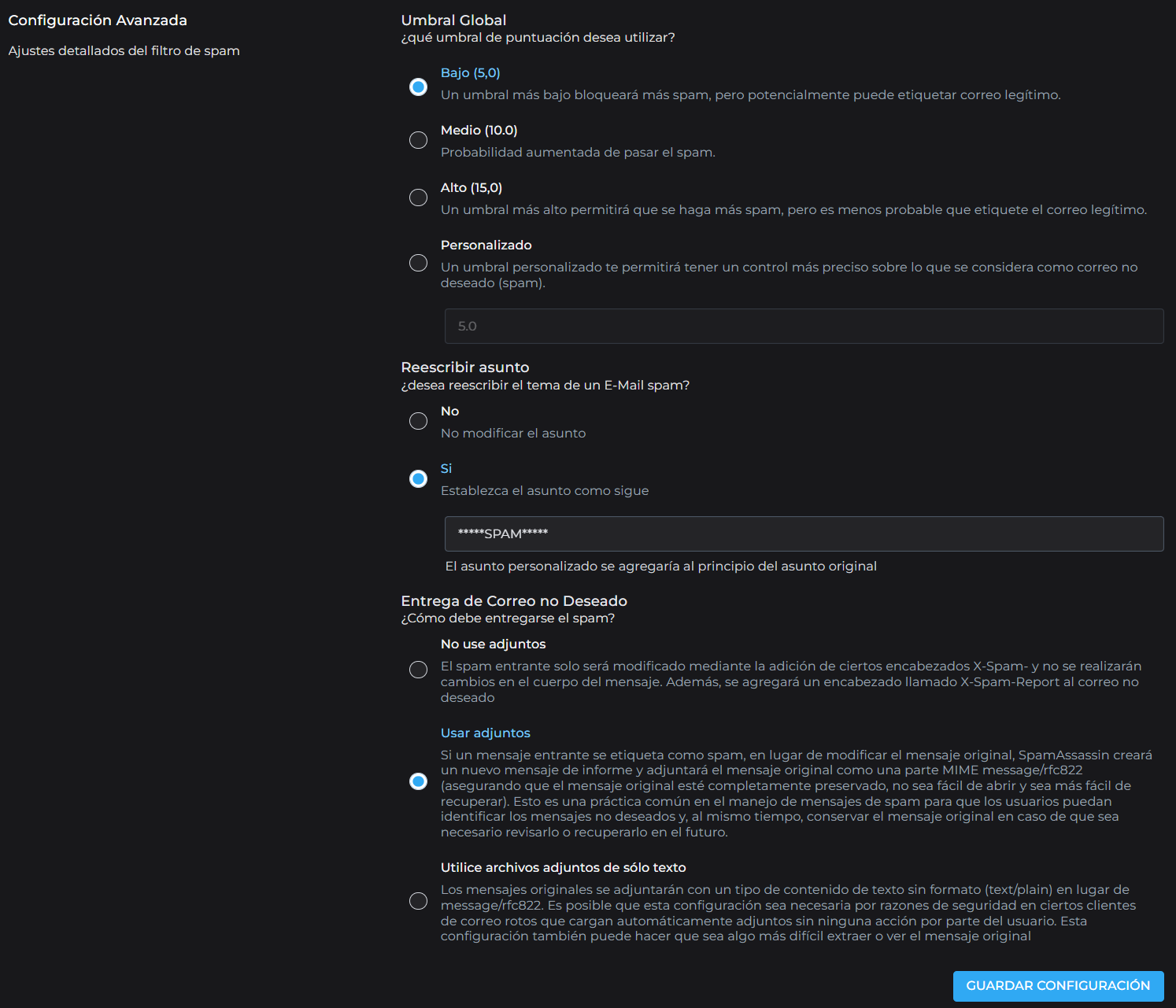 Configuracion de Spamassassin