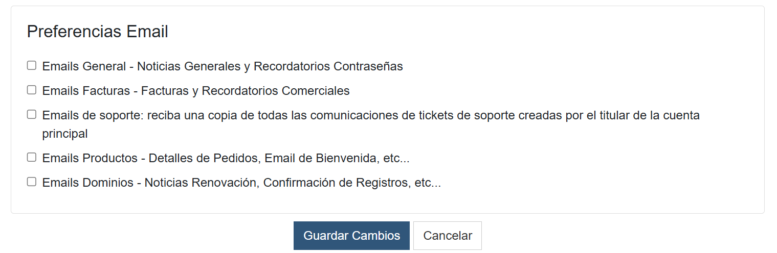 Preferencias Email para nuevo contacto